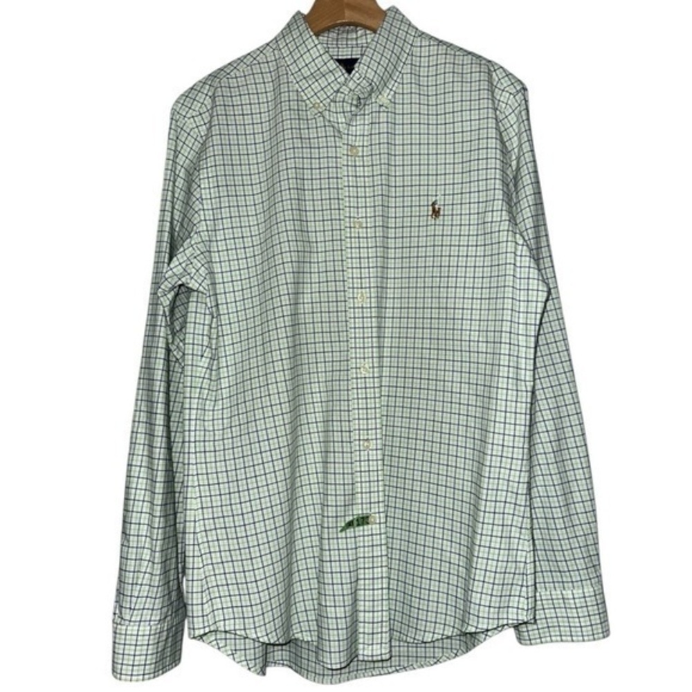 Ralph Lauren Men’s Size M White Green Blue Plaid Long Sleeve Button Down Shirt